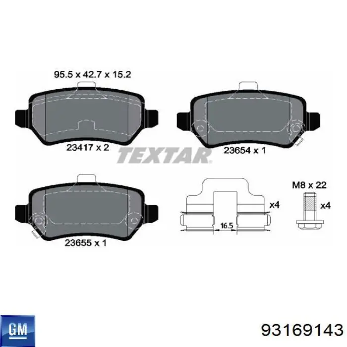 93169143 General Motors Sapatas do freio traseiras de disco
