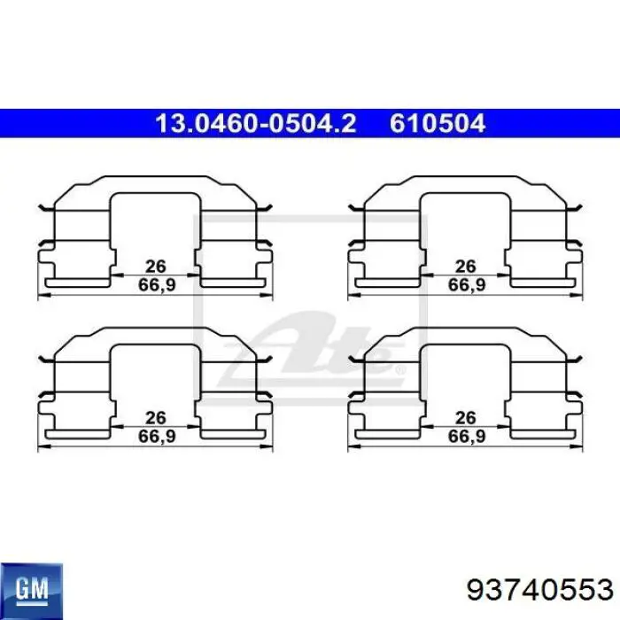 93740553 General Motors Kit de molas de fixação de sapatas de disco dianteiras