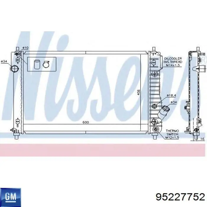 Radiador de esfriamento de motor 95227752 General Motors