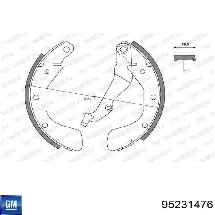 Sapatas do freio traseiras de tambor General Motors 95231476 preço, a partir de 60,50 USD