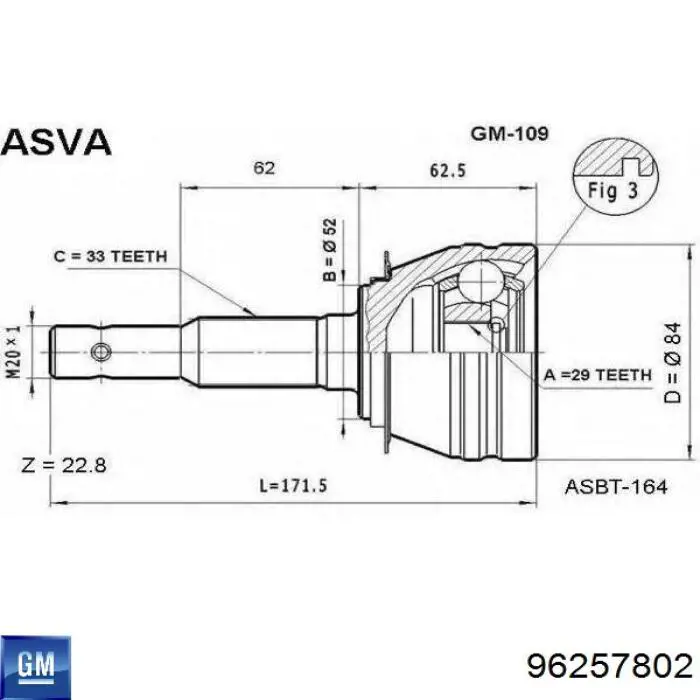 Junta homocinética externa dianteira General Motors 96257802 preço, a partir de 45,97 USD