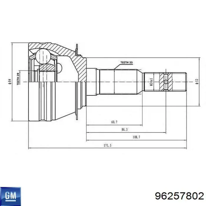 Compre 96257802 General Motors Junta homocinética externa dianteira