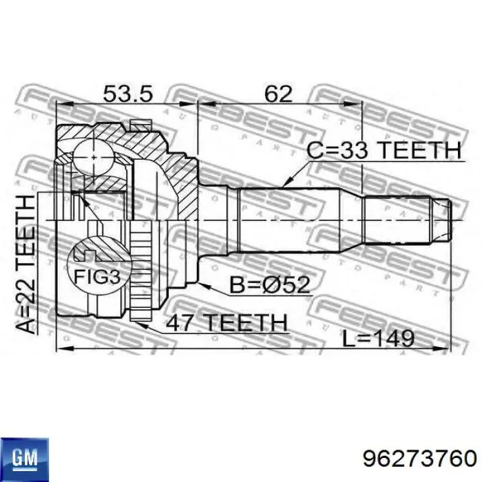 Compre 96273760 General Motors Junta homocinética externa dianteira