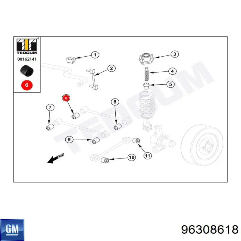 96308618 General Motors Bloco silencioso interno traseiro de braço oscilante transversal