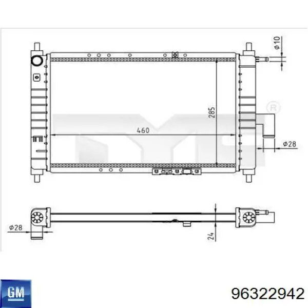 96322942 General Motors Radiador de esfriamento de motor