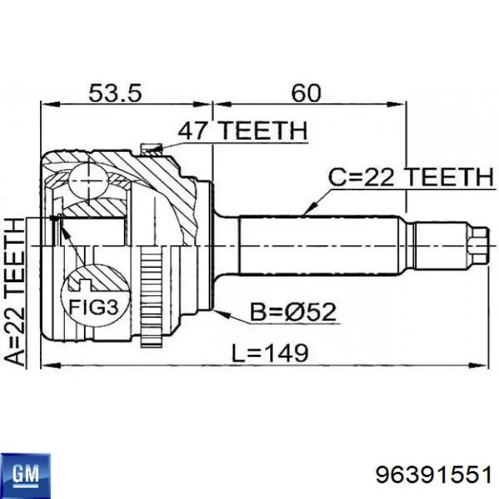 Junta homocinética externa dianteira General Motors 96391551 preço, a partir de 58,53 USD