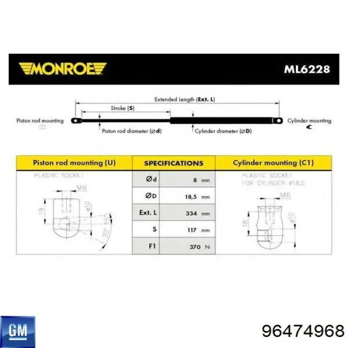 Compre 96474968 General Motors Amortecedor de tampa de porta-malas (de 3ª/5ª porta traseira)