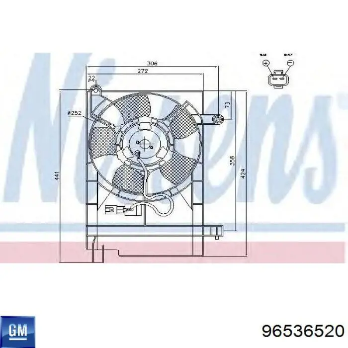 96536520 General Motors Difusor do radiador de aparelho de ar condicionado, montado com roda de aletas e o motor