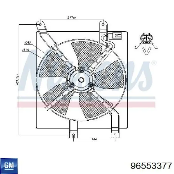 96553377 General Motors Ventilador elétrico de aparelho de ar condicionado montado (motor + roda de aletas)