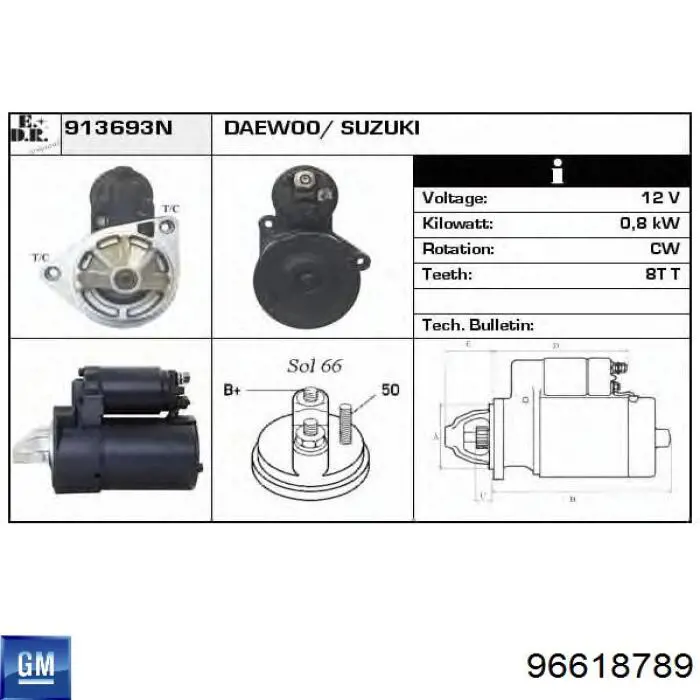Motor de arranco General Motors 96618789 preço, a partir de 61,29 USD
