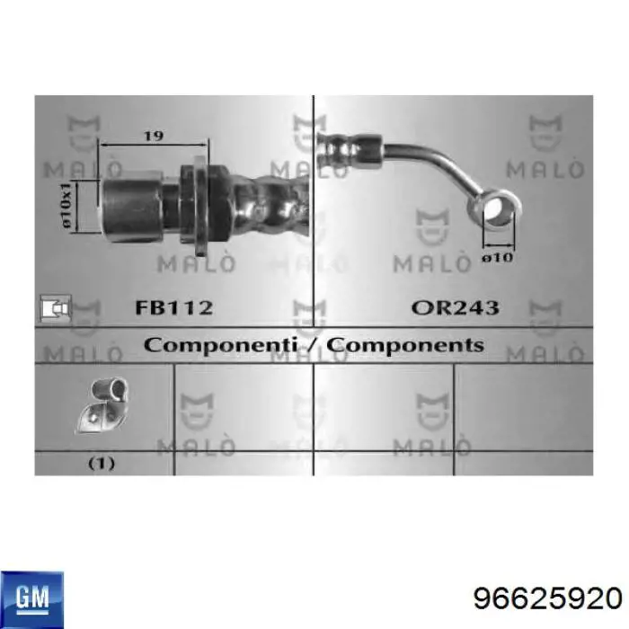 96625920 General Motors Mangueira do freio traseira direita