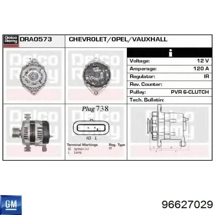 Gerador General Motors 96627029 preço, a partir de 143,02 USD