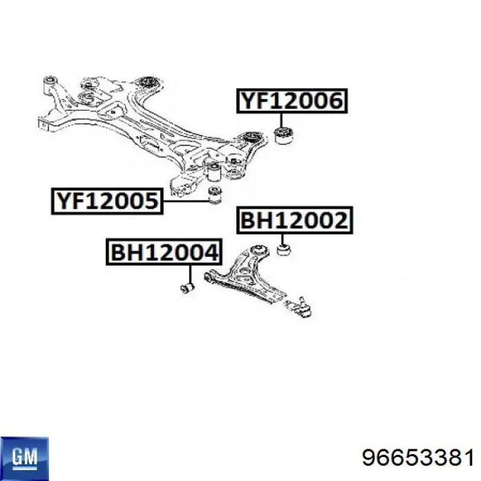 Compre 96653381 General Motors Bloco silencioso dianteiro do braço oscilante inferior