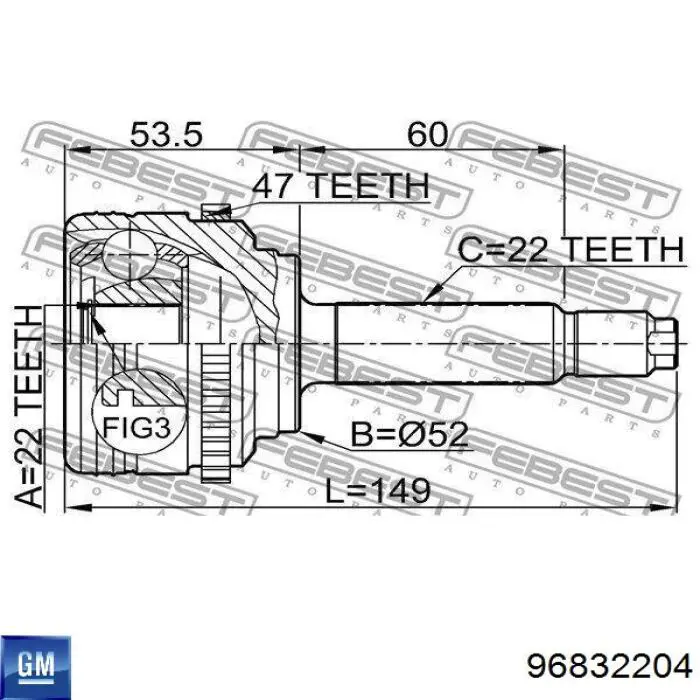 Semieixo (acionador) dianteiro direito General Motors 96832204 preço, a partir de 76,62 USD