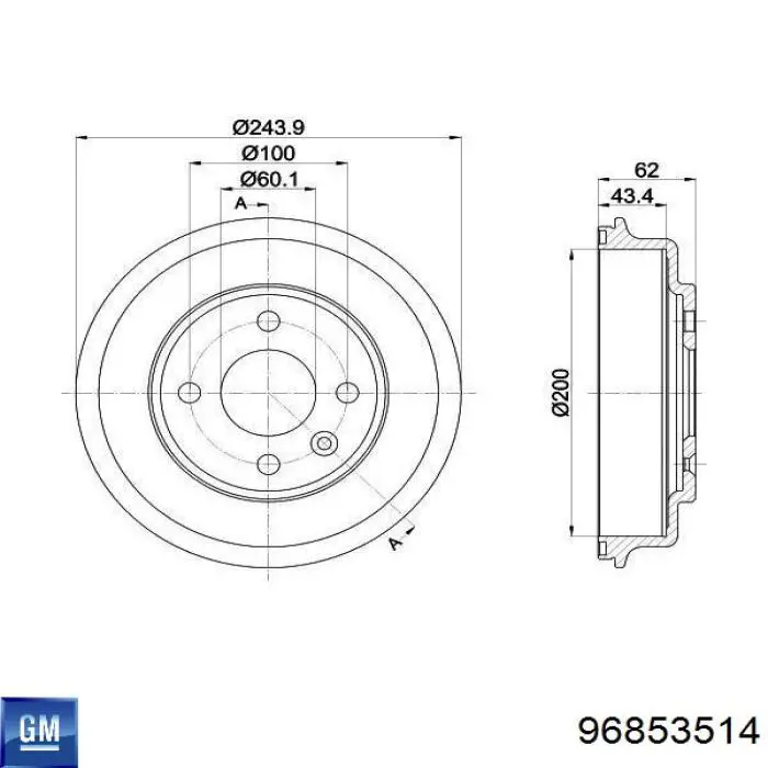96853514 General Motors Tambor do freio traseiro