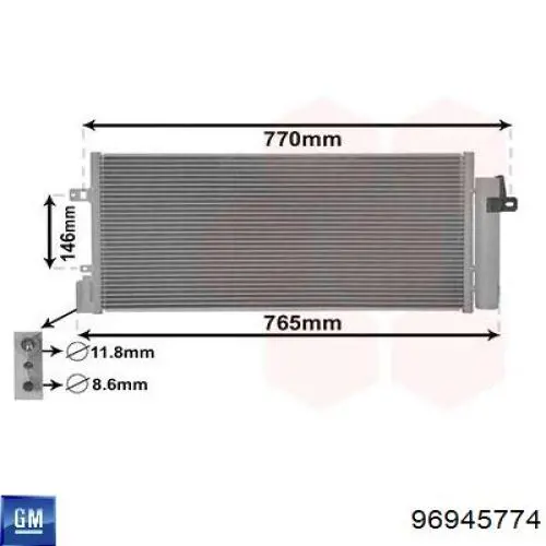 Radiador de aparelho de ar condicionado 96945774 General Motors