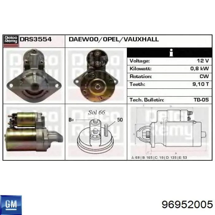Motor de arranco General Motors 96952005 preço, a partir de 64,75 USD