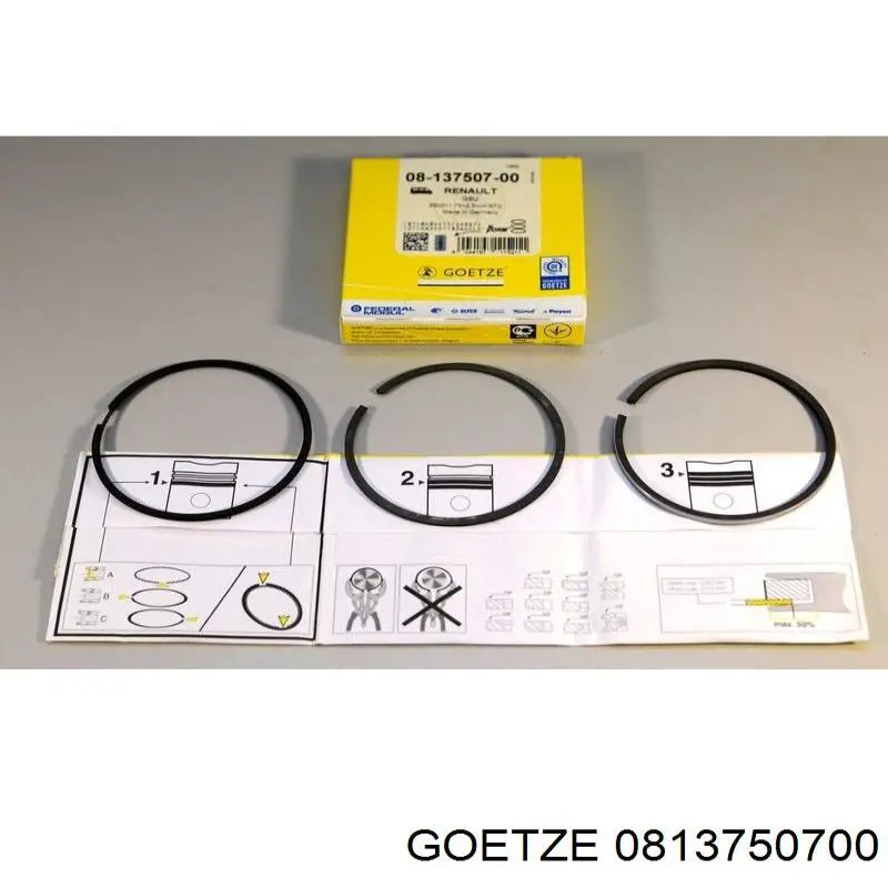 Anéis do pistão para 1 cilindro, 2ª reparação ( + 0,50) Goetze 0813750700 preço, a partir de 27,37 USD