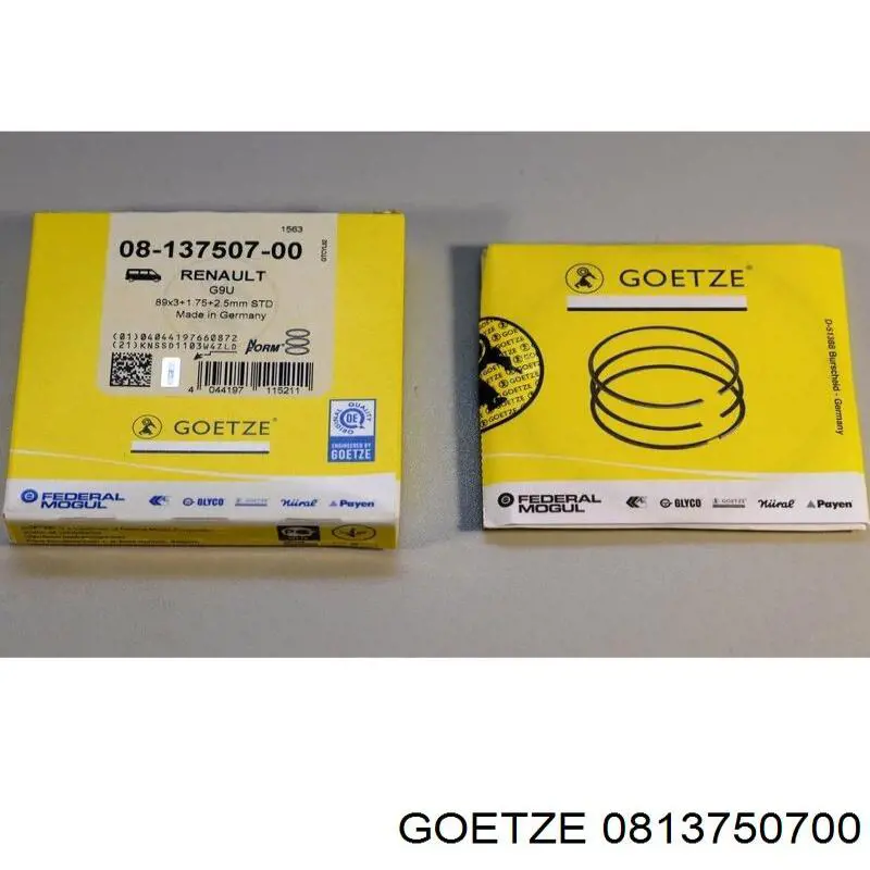 0813750700 Goetze Anéis do pistão para 1 cilindro, 2ª reparação ( + 0,50)