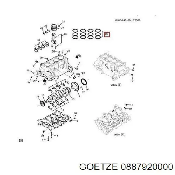 0887920000 Goetze Anéis do pistão para 1 cilindro, STD.