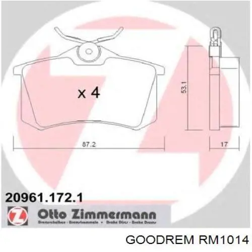 RM1014 Goodrem Sapatas do freio traseiras de disco