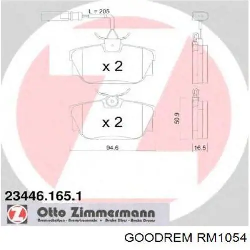 RM1054 Goodrem Sapatas do freio traseiras de disco