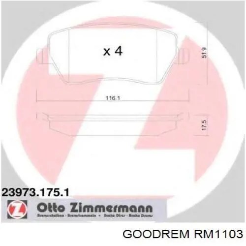 RM1103 Goodrem Sapatas do freio dianteiras de disco