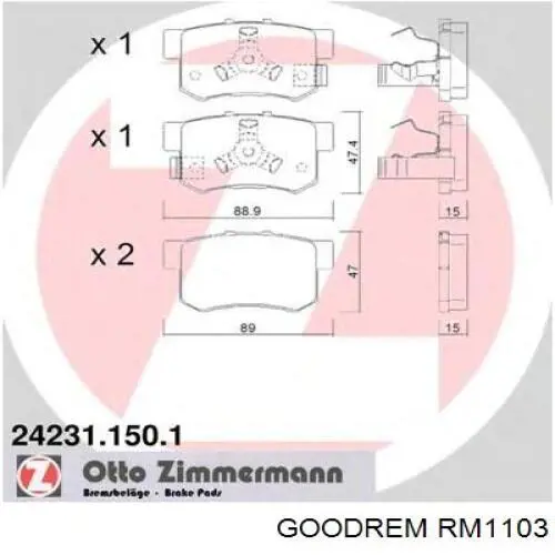 Sapatas do freio dianteiras de disco Goodrem RM1103