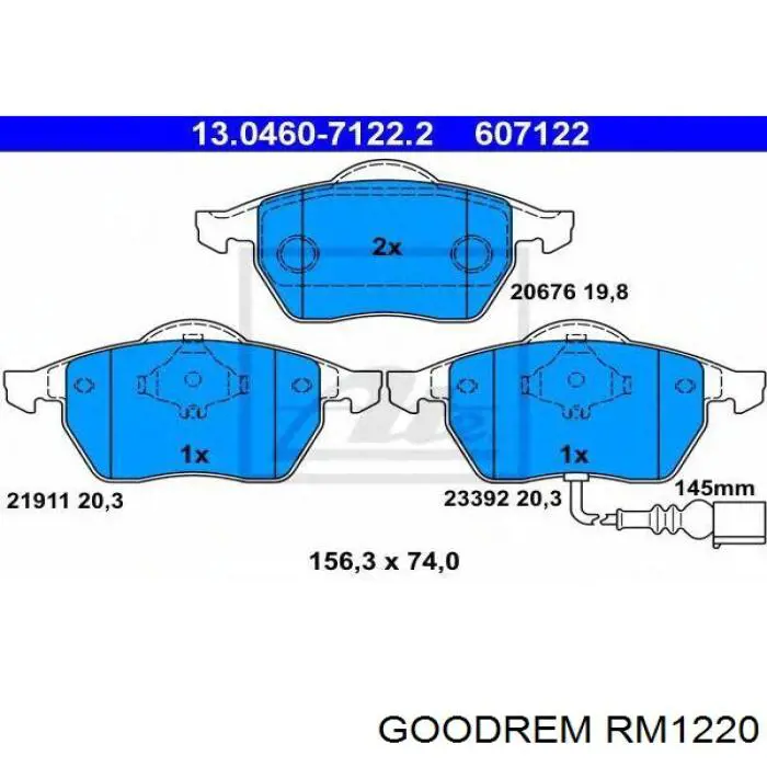 RM1220 Goodrem Sapatas do freio dianteiras de disco