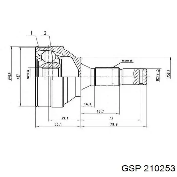 Semieixo (acionador) dianteiro esquerdo GKN-Spidan 304941
