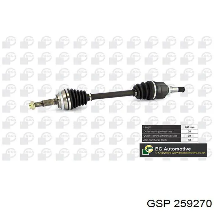 Semieixo (acionador) dianteiro esquerdo GSP 259270 preço, a partir de 91,70 USD