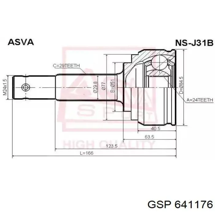 Junta homocinética interna dianteira direita GSP 641176 preço, a partir de 90,13 USD
