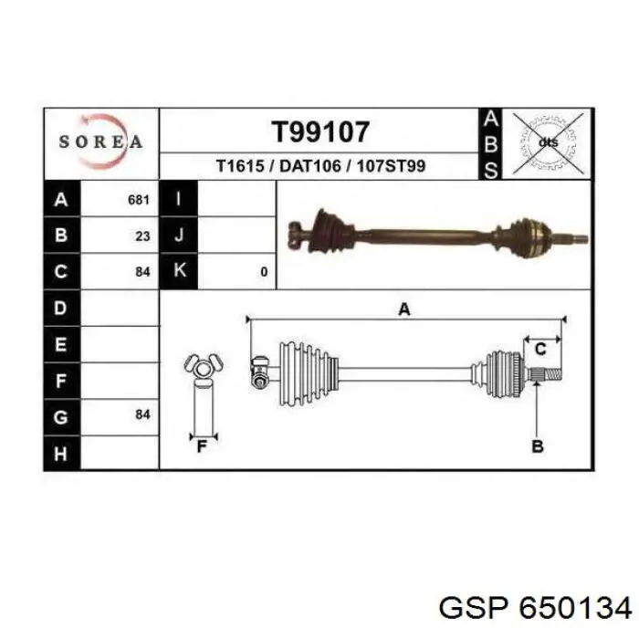 Compre 650134 GSP Junta homocinética interna dianteira