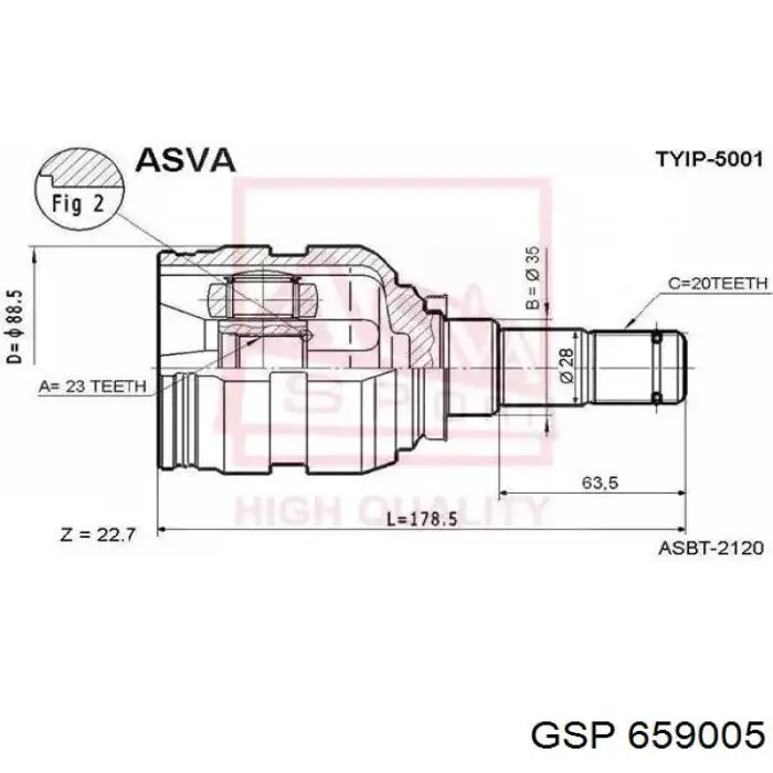 Junta homocinética interna dianteira esquerda GSP 659005 preço, a partir de 77,25 USD