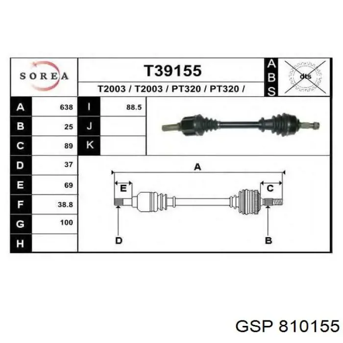 Junta homocinética externa dianteira GSP 810155 preço, a partir de 44,34 USD