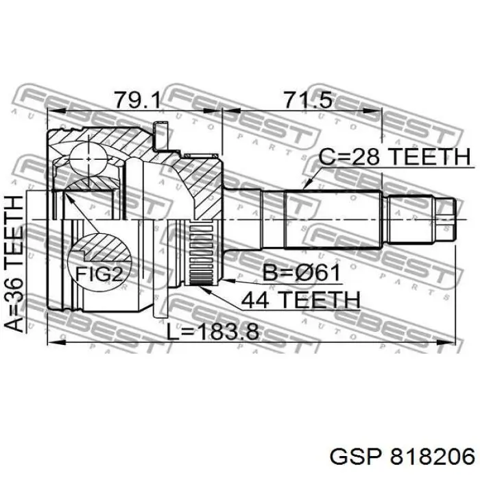 Junta homocinética externa dianteira GSP 818206 preço, a partir de 44,77 USD