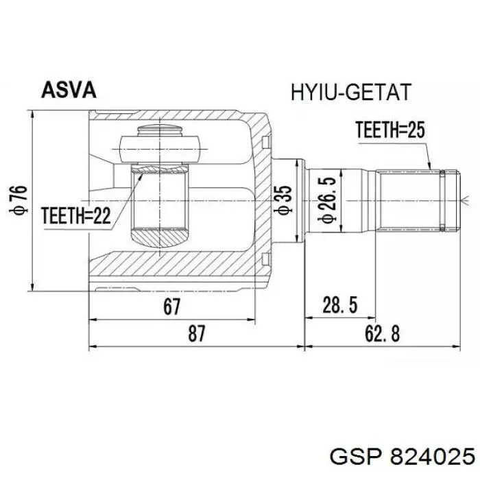 Junta homocinética externa dianteira GSP 824025 preço, a partir de 56,44 USD