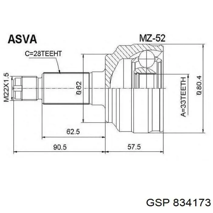 Junta homocinética externa dianteira GSP 834173 preço, a partir de 45,70 USD
