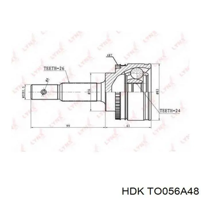Junta homocinética externa dianteira HDK TO056A48 preço, a partir de 42,82 USD