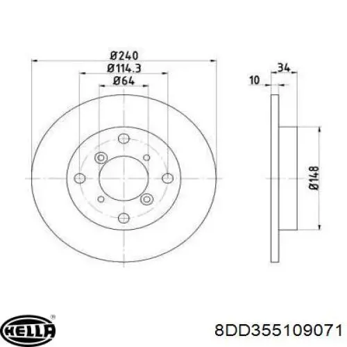 Disco do freio traseiro 8DD355109071 HELLA