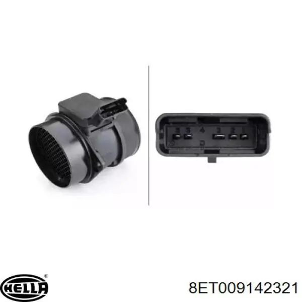Compre 8ET009142321 HELLA Sensor de fluxo (consumo) de ar, medidor de consumo M.A.F. - (Mass Airflow)