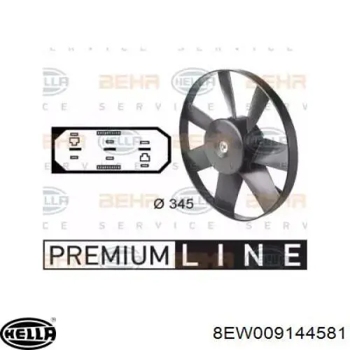 Compre 8EW009144581 HELLA Ventilador elétrico de esfriamento montado (motor + roda de aletas)