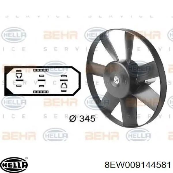 Ventilador elétrico de esfriamento montado (motor + roda de aletas) 8EW009144581 HELLA