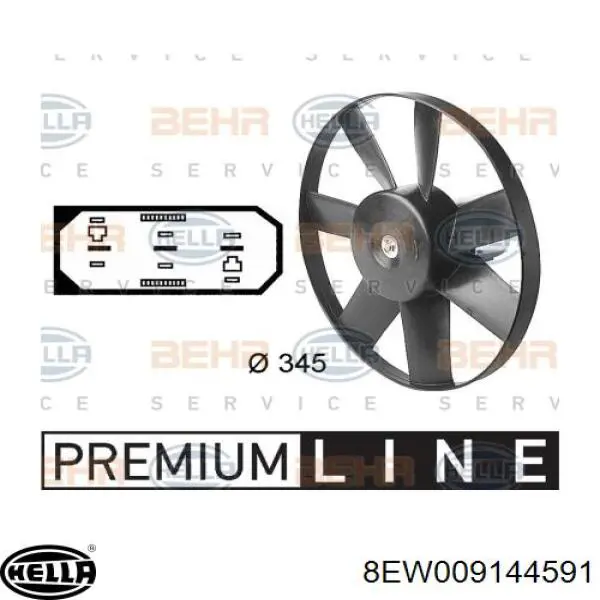 Ventilador elétrico de esfriamento montado (motor + roda de aletas) HELLA 8EW009144591 preço, a partir de 75,26 USD