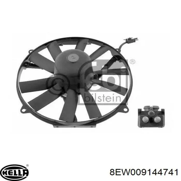 Ventilador elétrico de esfriamento montado (motor + roda de aletas) direito 8EW009144741 HELLA
