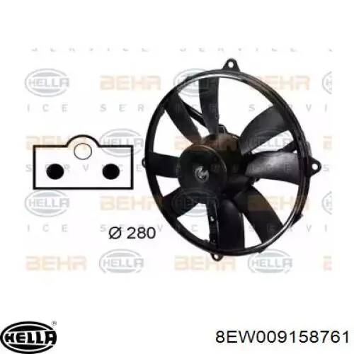 Ventilador elétrico de esfriamento montado (motor + roda de aletas) HELLA 8EW009158761 preço, a partir de 100,29 USD