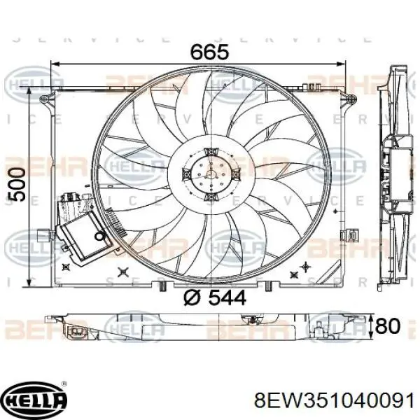 Difusor do radiador de esfriamento, montado com motor e roda de aletas HELLA 8EW351040091 preço, a partir de 129,62 USD