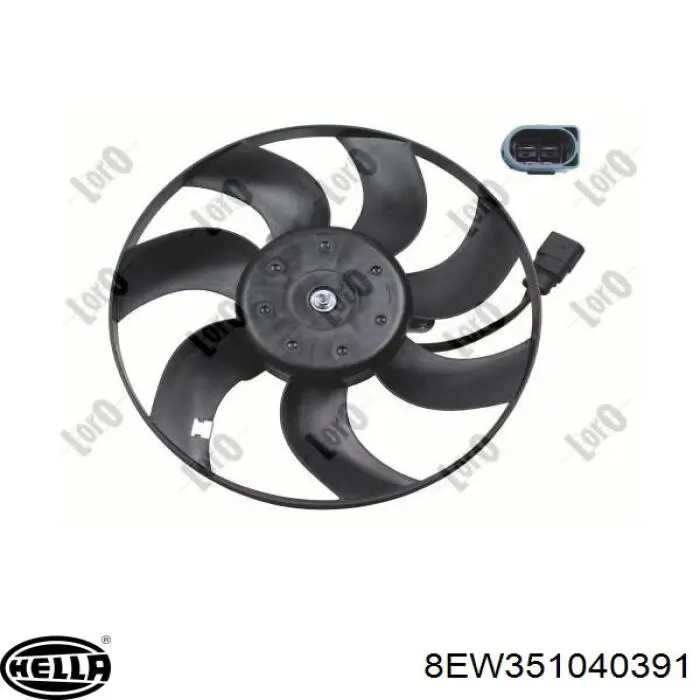 Ventilador elétrico de esfriamento montado (motor + roda de aletas) direito 8EW351040391 HELLA