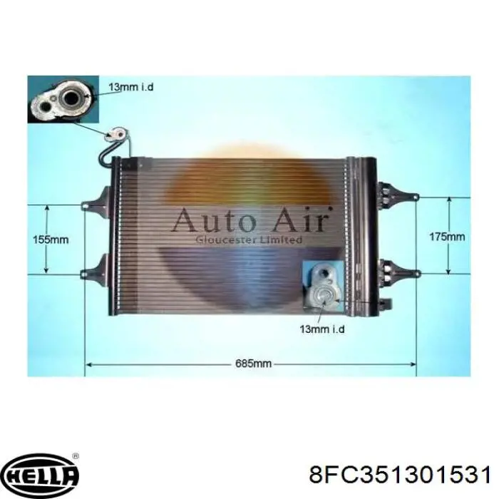 Radiador de aparelho de ar condicionado 8FC351301531 HELLA