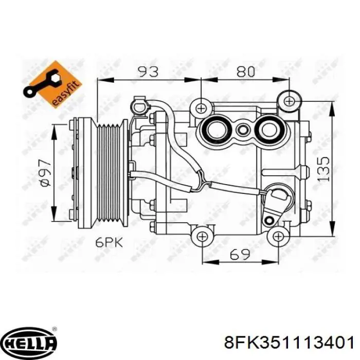 Compressor de aparelho de ar condicionado 8FK351113401 HELLA